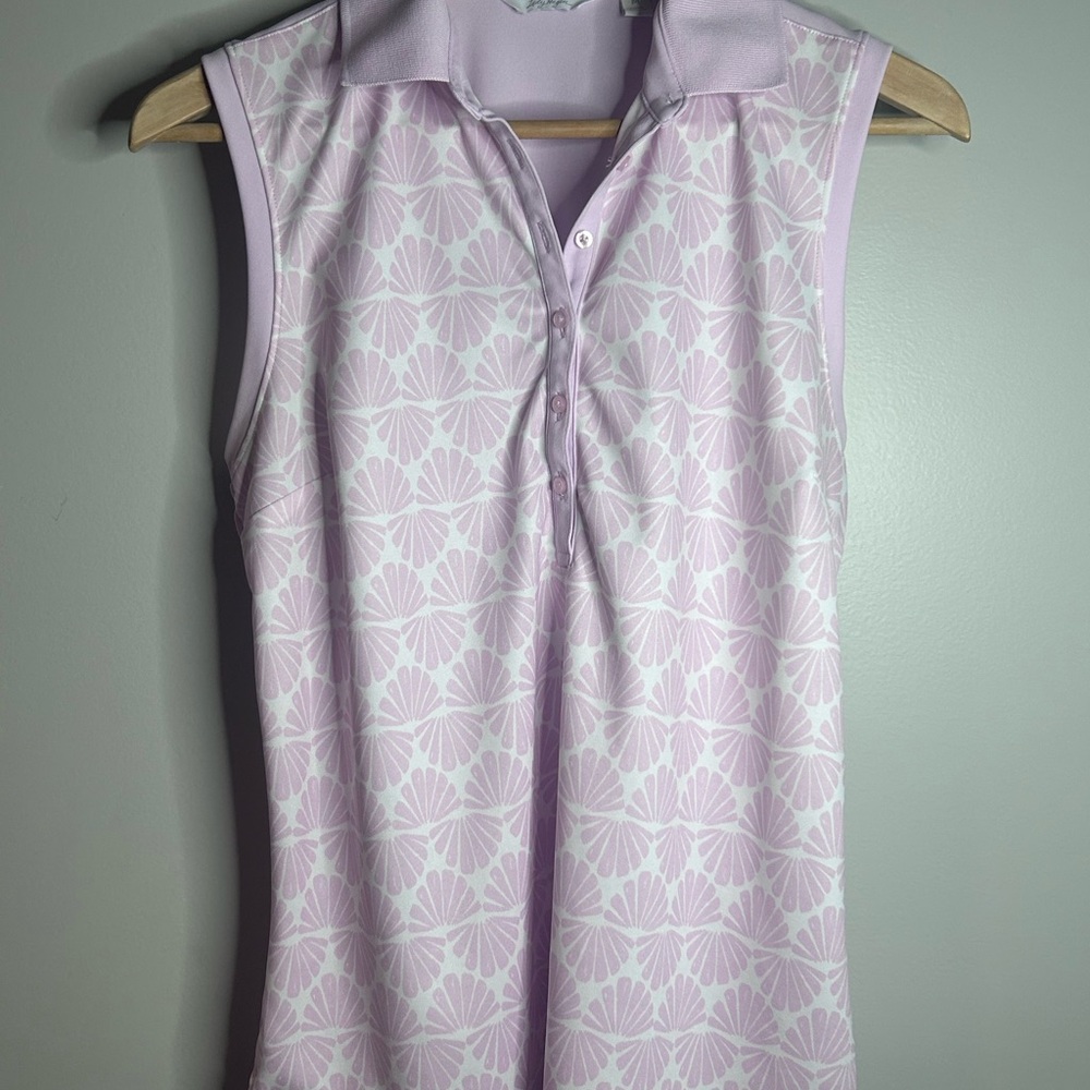 Lady Hagen Women's Pink Seashells Sleeveless Golf Tennis Polo Shirt Top size M